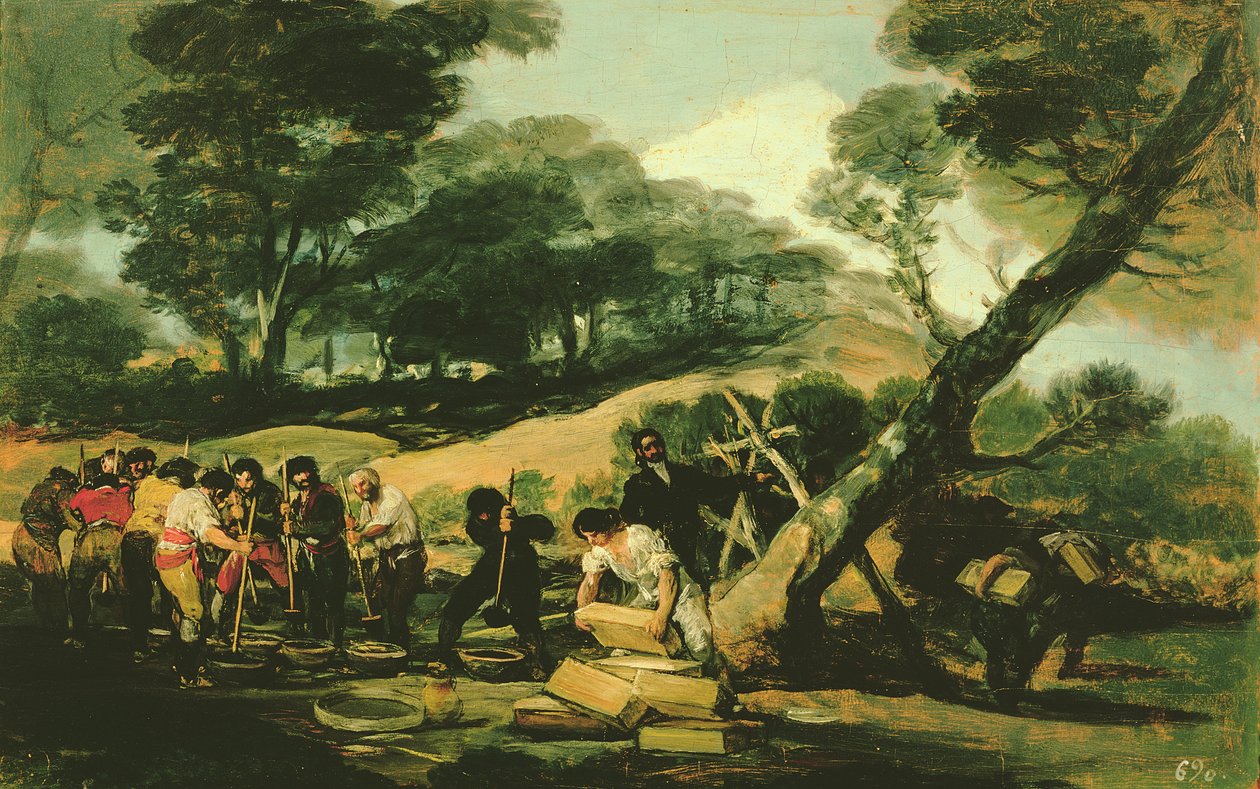 गनपाउडर का क्लैंडस्टाइन निर्माण, 1812-13 द्वारा फ़्रांसिस्को डी गोया
