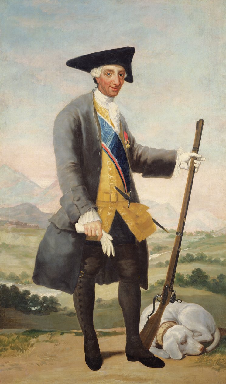 शिकार की पोशाक में किंग कार्लोस III, c.1786 द्वारा फ़्रांसिस्को डी गोया