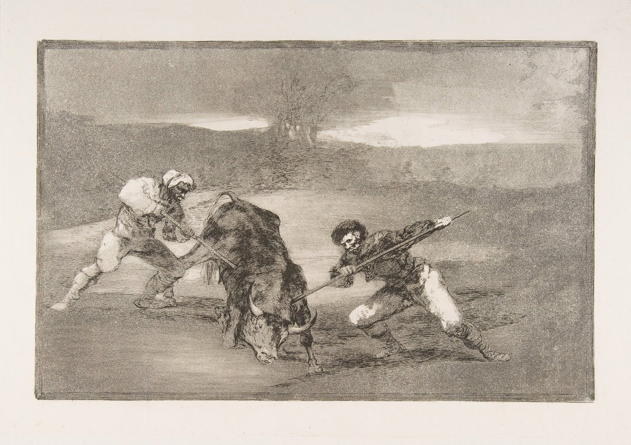 टॉरोक्विया की प्लेट 2: पैर पर शिकार करने का दूसरा तरीका, 1816। द्वारा फ़्रांसिस्को डी गोया