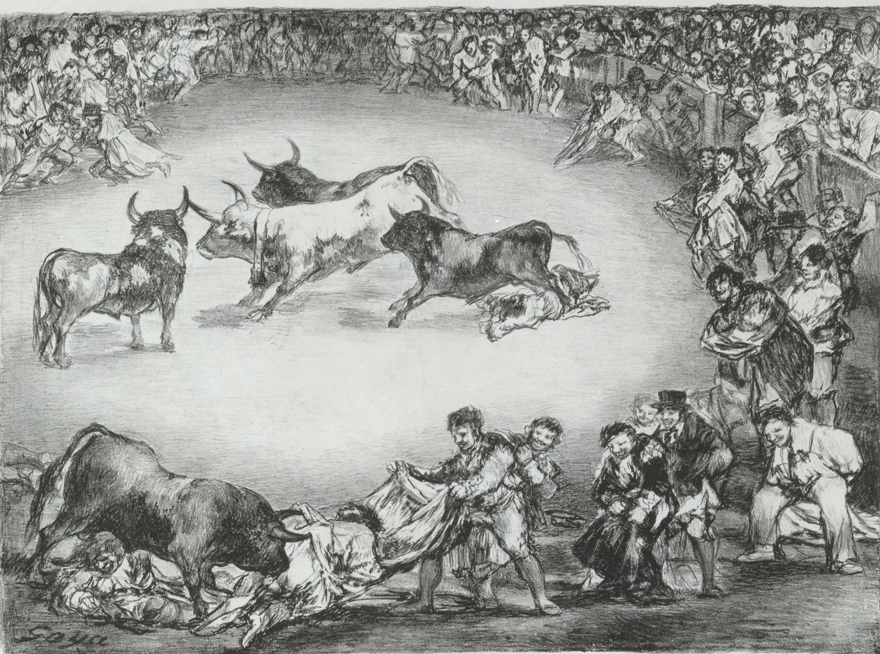 1825, 1825, 'बुल्स ऑफ बोर्डो' से स्पेनिश मनोरंजन। द्वारा फ़्रांसिस्को डी गोया