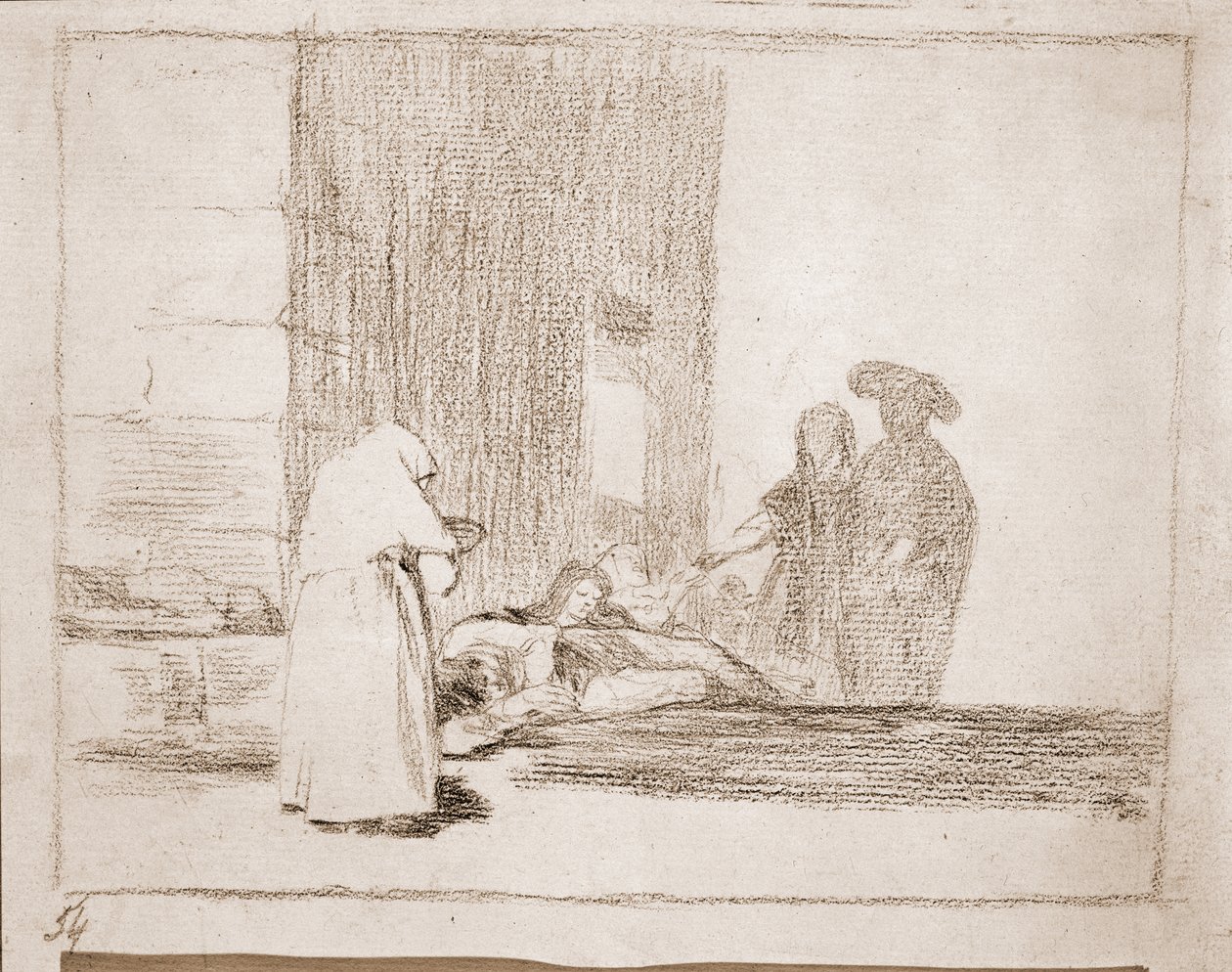 एक महिला का दान, 'द डिजास्टर्स ऑफ वॉर' श्रृंखला से चित्रण, c.1810-20 (कागज पर क्रेयॉन) द्वारा फ़्रांसिस्को डी गोया