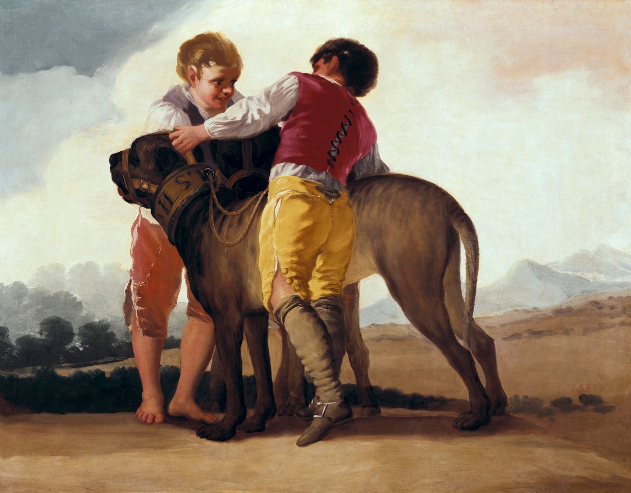 मास्टिफ़ के साथ लड़के, c.1786 (कार्डबोर्ड पर तेल) द्वारा फ़्रांसिस्को डी गोया