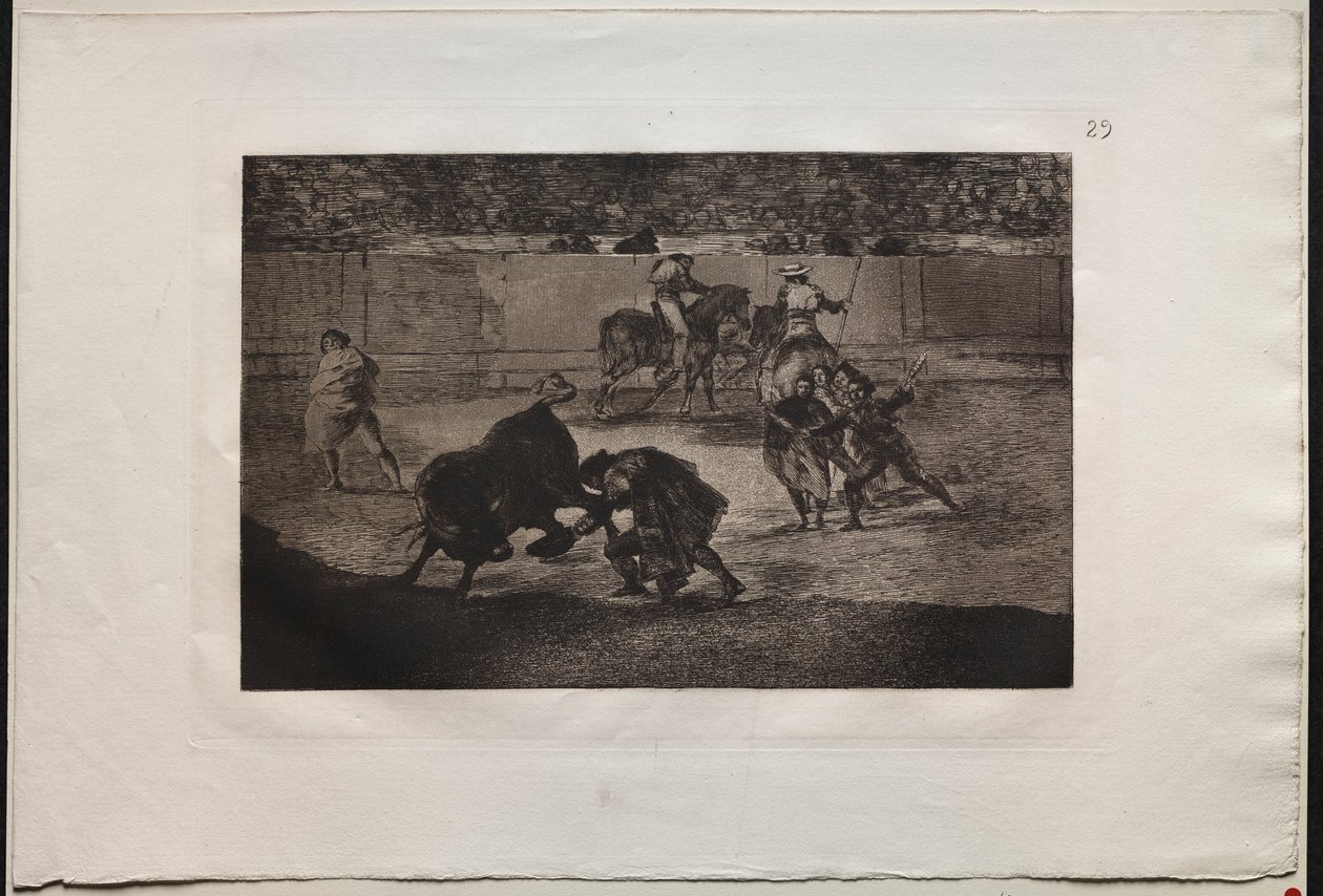बुलफाइट्स: पेपे इल्लो मेकिंग द पास ऑफ द रिकॉर्ट, 1876। द्वारा फ़्रांसिस्को डी गोया