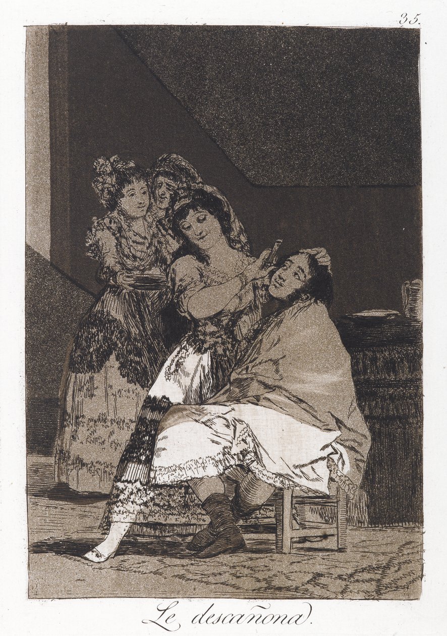 शी फ्लेमोल हिम (ले डेसकोना), प्लेट 35 ऑफ लॉस कैप्रिचोस, सी .1797-98 (कागज पर नक़्क़ाशी और जलीय) द्वारा फ़्रांसिस्को डी गोया