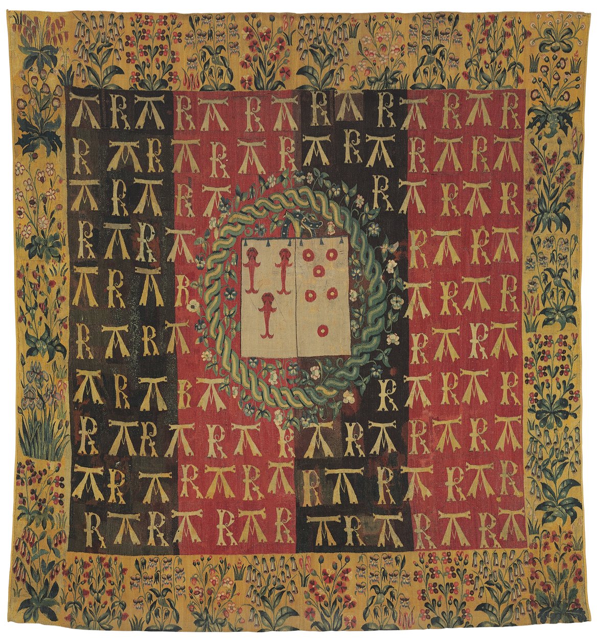 रॉबर्ट चाओट और एंटोनेट डी "इलियर्स, c.1503 की बाहों का चित्रण करने वाले आर्मरी मिले-फ़्लायर टेपेस्ट्री द्वारा फ्रेंको फ्लेमिश स्कूल