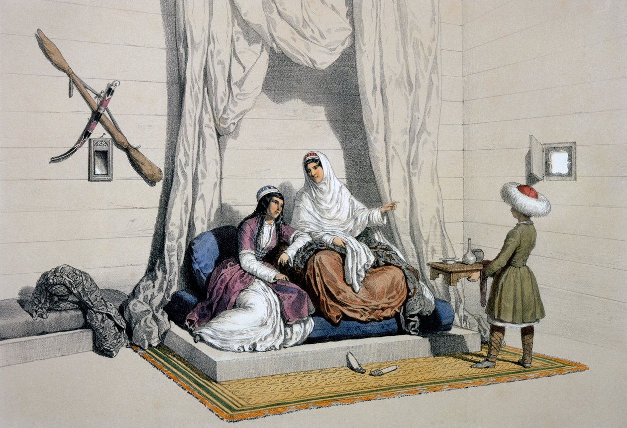 जेवियर हम्मीर डी हेल, c.1838-42 द्वारा &39;द स्टेप्स ऑफ़ द कैस्पियन सी, काकेशस, क्रीमिया और दक्षिणी रूस&39; से, क्यूबाई के दाहिने किनारे पर, सर्कसियन प्रिंसेस द्वारा फ्रेंकोइस फॉर्च्यून एंटोनी फेरोगियो