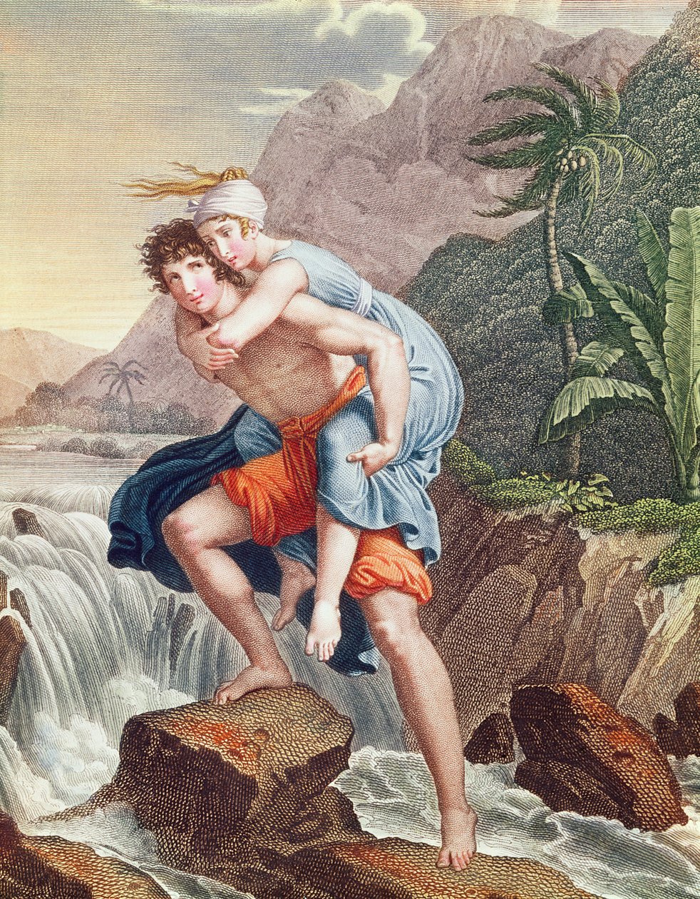 पॉल वर्जिनिया को नदी के उस पार ले जा रहा है, 1805 (रंग उत्कीर्णन) द्वारा फ्रेंकोइस पास्कल साइमन जेरार्ड