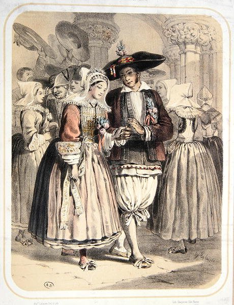 सेल क्षेत्र, फ्रांस से दूल्हा और दुल्हन, c.1850 (कलर लिथो) द्वारा फ्रेंकोइस हिप्पोलीटे लालाइस