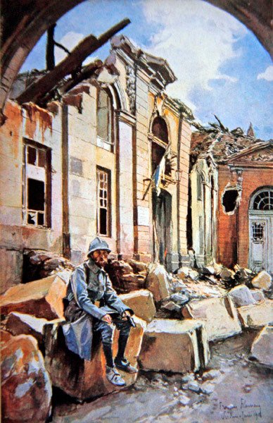 वर्दुन की लड़ाई: बर्बाद बिशप पैलेस का आंगन द्वारा फ्रेंकोइस (बाद) फ्लेमेंग