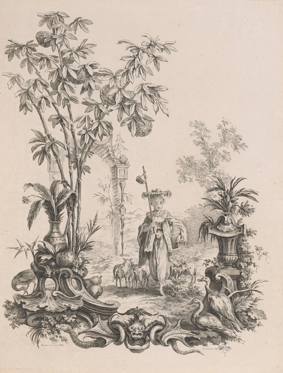 अपनी भेड़ों से घिरी, घूमती युवा चीनी लड़की, ca.1740-50। द्वारा फ्रेंकोइस एंटोनी एवेलीन