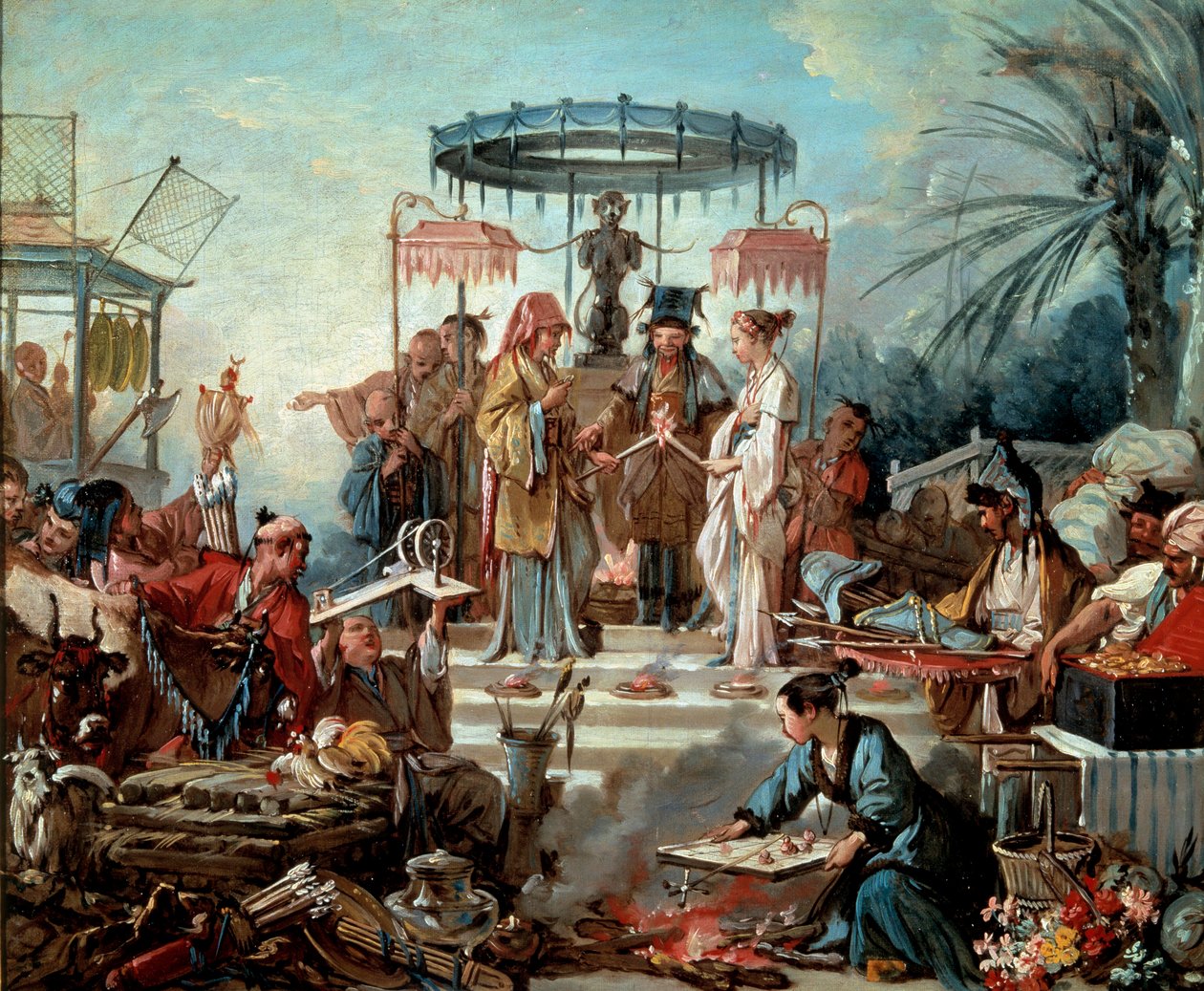 चीन के सम्राट के दरबार में चीनी शादी का दृश्य विवाह। फ्रेंकोइस बाउचर (1703-1770) 1740 बेसनकॉन, मुसी डेस बेक्स आर्ट्स द्वारा पेंटिंग द्वारा फ्रांकोइस बाउचर