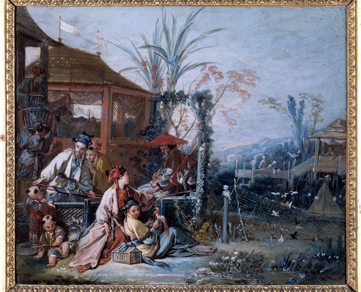 Chinoiserie: "" द हंट "" फ्रेंकोइस बाउचर द्वारा पेंटिंग (1703-1770)। ललित कला का बेसनकॉन संग्रहालय द्वारा फ्रांकोइस बाउचर