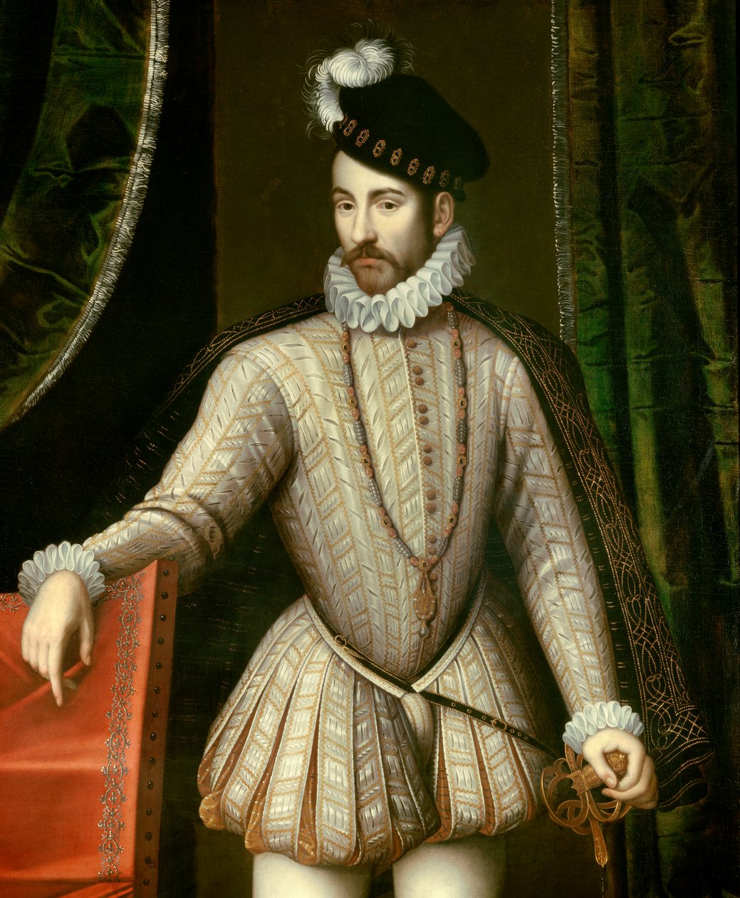 फ्रांस के राजा चार्ल्स IX (1550 - 1574) के पैर में पोर्ट्रेट। विवरण। फ्रेंकोइस क्लौएट द्वारा चित्रकारी (1515-1572) द्वारा फ्रांकोइस क्लाउड