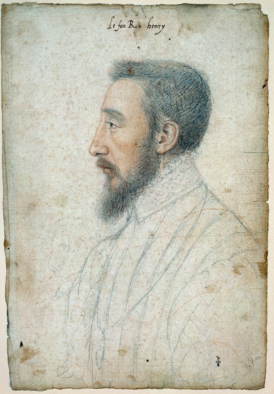 हेनरी द्वितीय, फ्रांस के राजा (1519 - 1559) का पोर्ट्रेट, लगभग 1547। क्लोएट फ्रेंकोइस द्वारा एक रक्त और काले पत्थर का चित्रण (1515-1572) द्वारा फ्रांकोइस क्लाउड