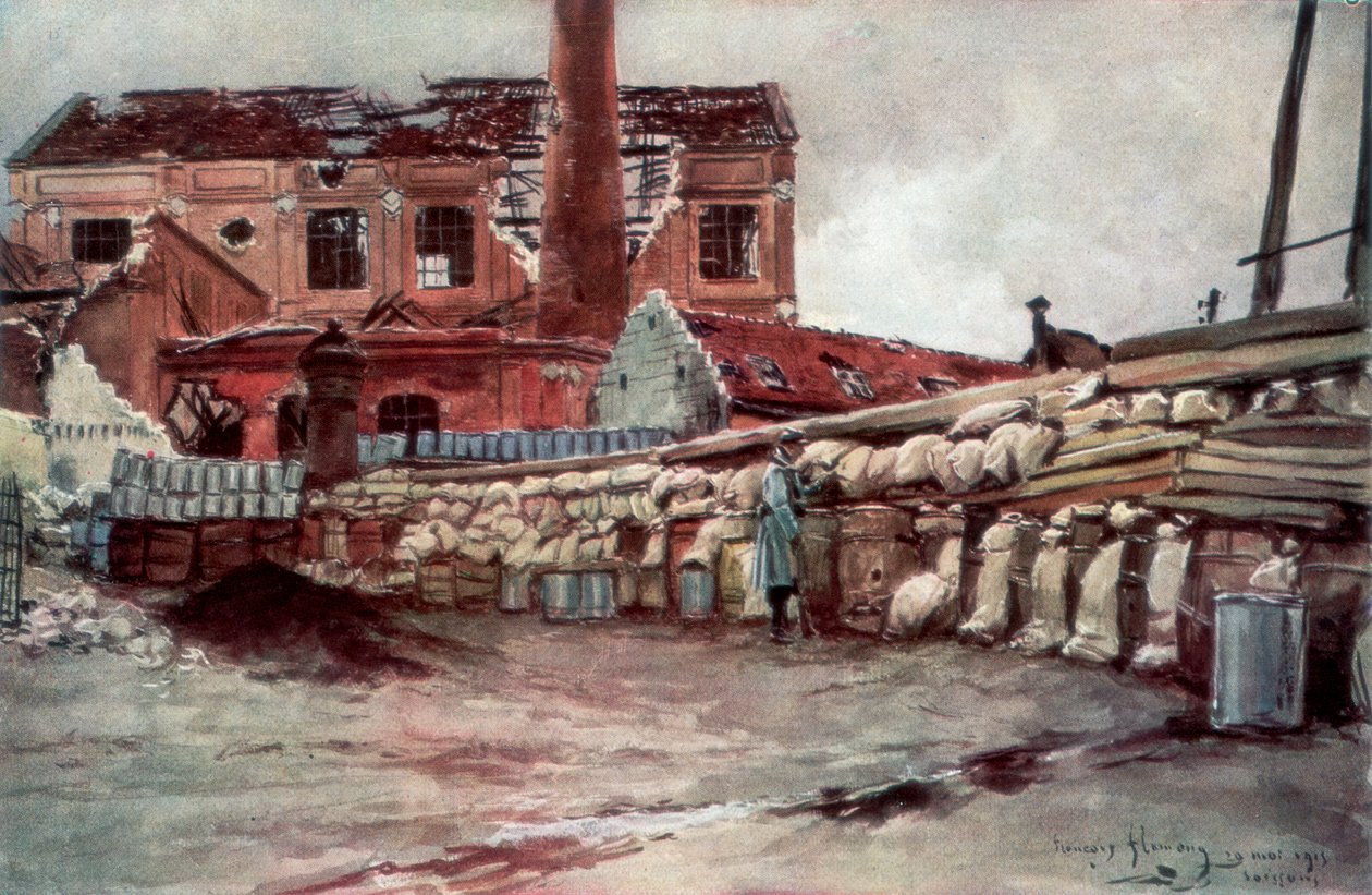 फैक्ट्री बैरिकेड, सोइसन्स, फ्रांस, 20 मई 1915, 1926। द्वारा फ़्राँस्वा फ्लेमेंग