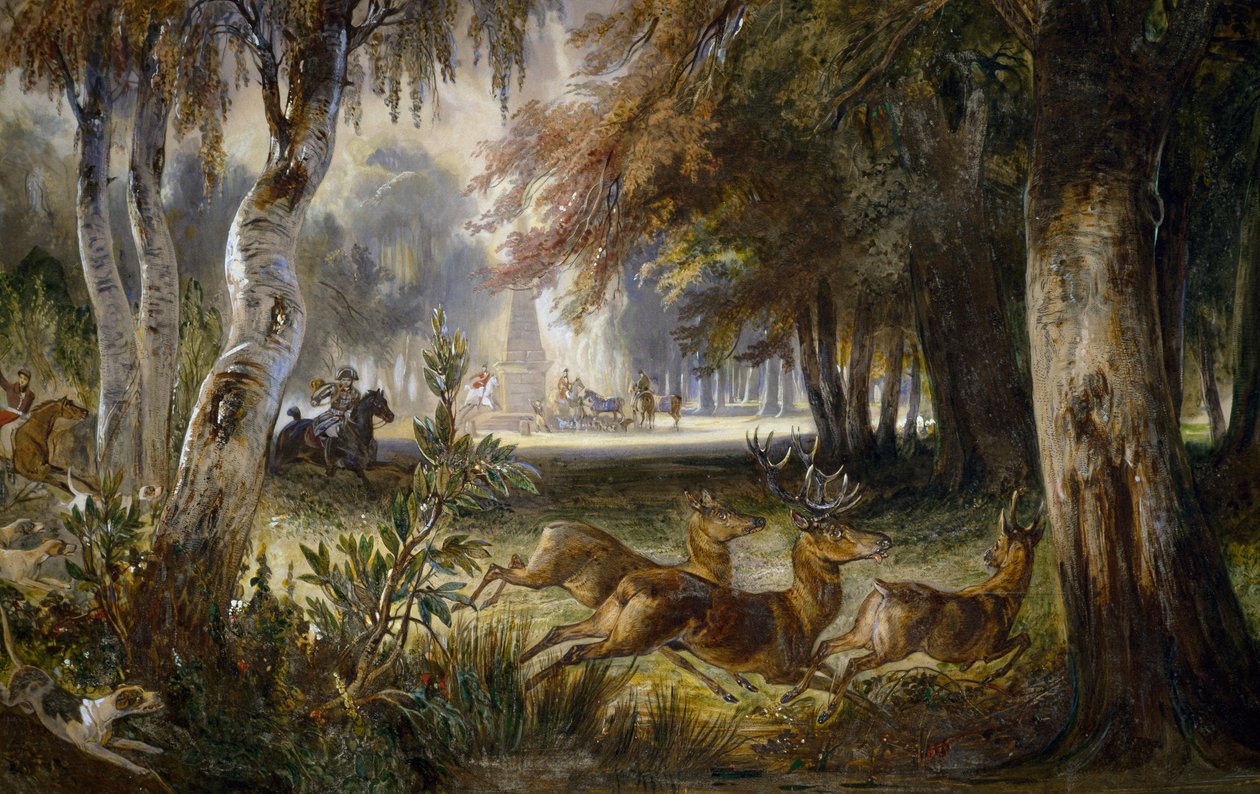 वग्राम के शिकार के राजकुमार, फ्रेंकोइस गेब्रियल गिलाउम लेपौले (1804-1886) द्वारा पीछा, जल रंग पेंटिंग। द्वारा फ्रेंकोइस गेब्रियल गुइल्यूम लेपॉल