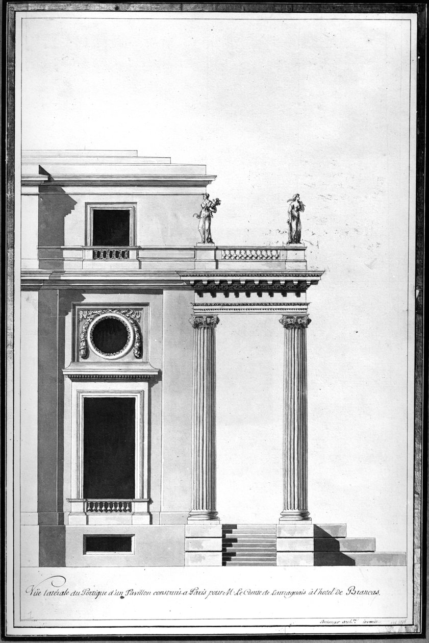 होटल डी ब्रैंकास में बाथ हाउस के लिए डिज़ाइन, c.1760 (ड्राइंग) द्वारा फ्रेंकोइस जोसेफ बेलांगेर