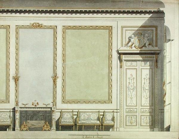 माजरीन के घर की रानी के लिए डिजाइन, c.1777 (कागज पर पानी के रंग का) द्वारा फ्रेंकोइस जोसेफ बेलांगेर