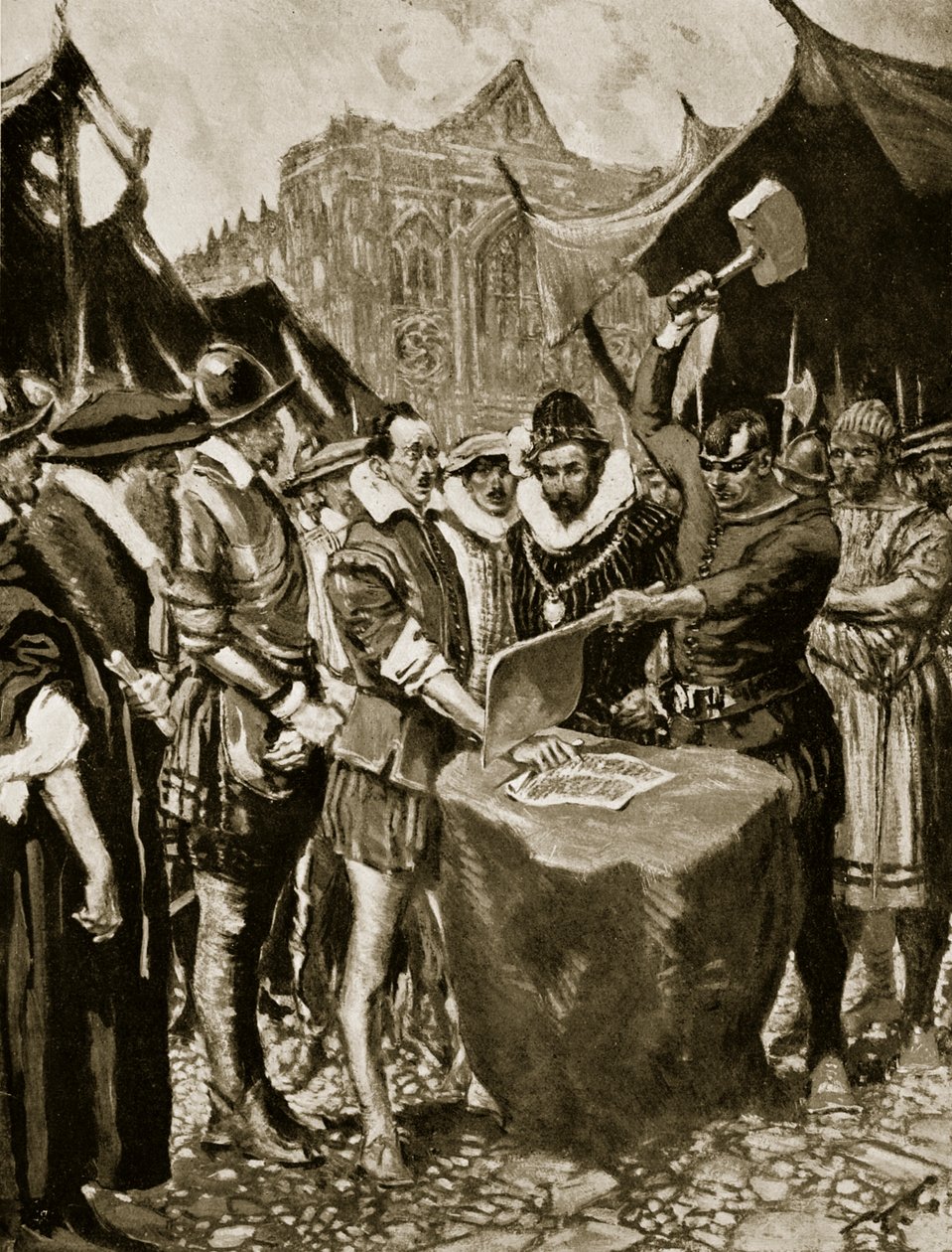 स्टब्स का हाथ काट दिया गया, 1521, &39;हचिंसन की कहानी ब्रिटिश नेशन की कहानी&39;, c.1923 द्वारा फ्रैंक गिललेट