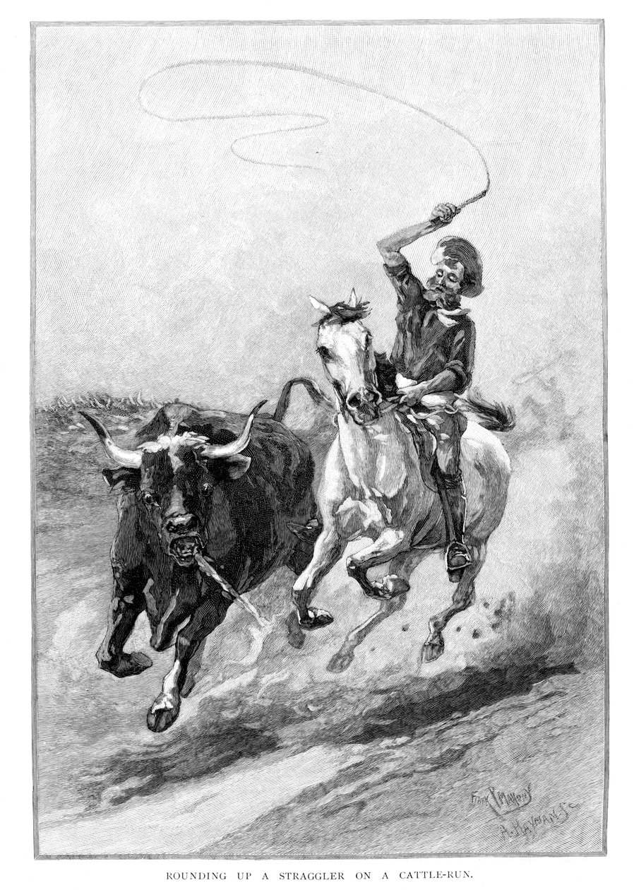 राउंडिंग अप ए स्ट्रगलर ऑन ए कैटल रन, ऑस्ट्रेलिया, 1886 द्वारा फ्रैंक पी। महोनी