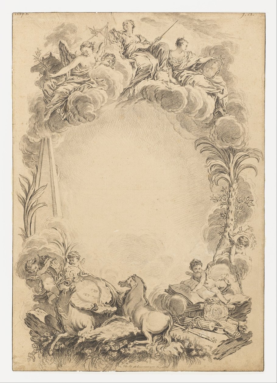 विलियम अर्ल काउपर (ca. 1665-1723) के सम्मान में एक Escutcheon के लिए डिजाइन द्वारा फ्रांकोइस बाउचर