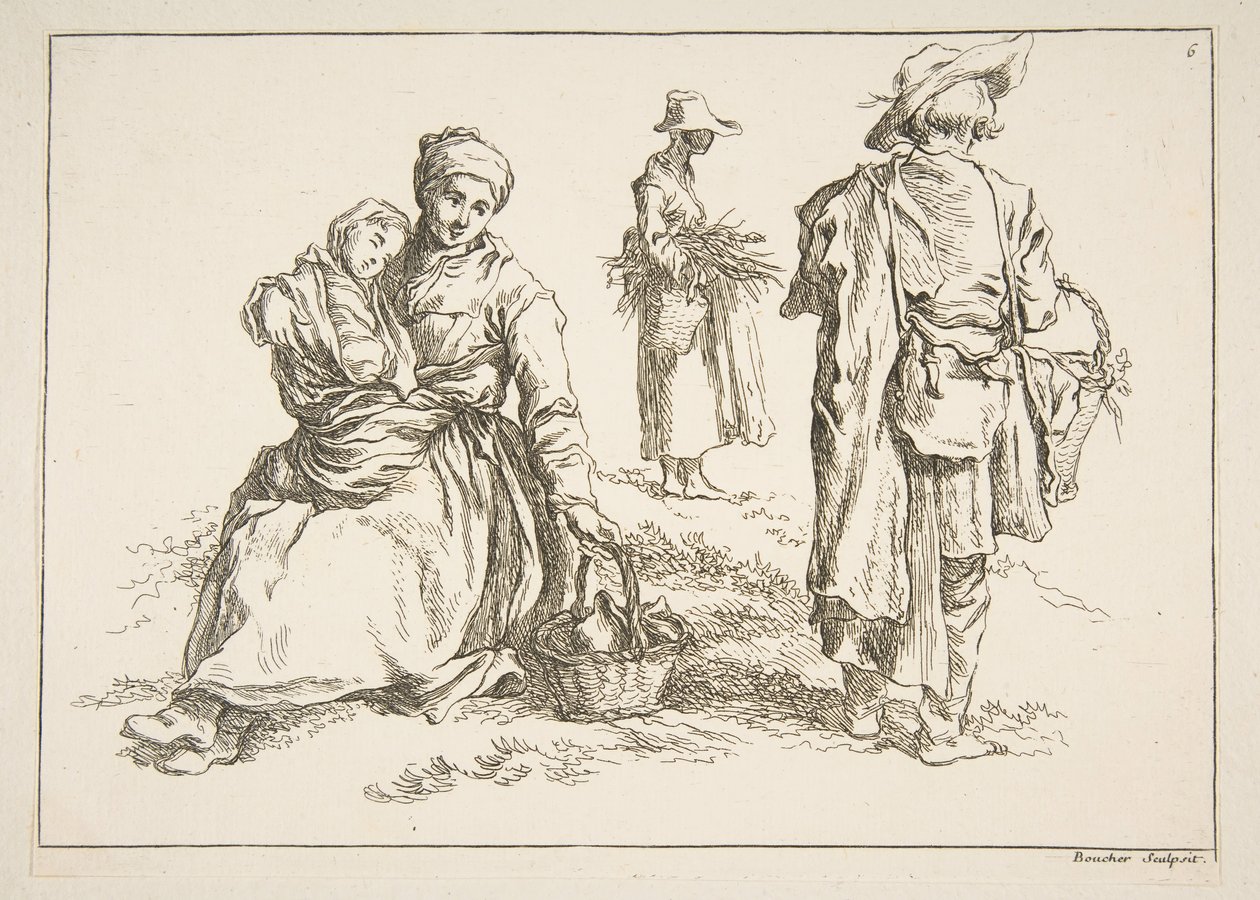 रेखाचित्रों की शीट, 1753। द्वारा फ्रांकोइस बाउचर