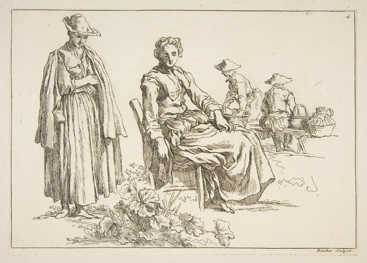 रेखाचित्रों की शीट, 1753। द्वारा फ्रांकोइस बाउचर