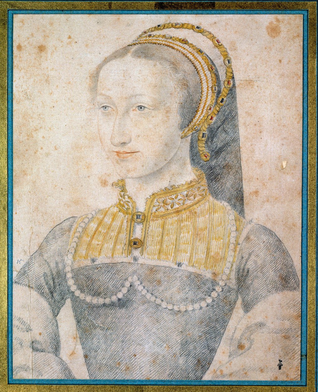 अल्ब्रेट के जोन का पोर्ट्रेट, नवरे की रानी (1528 - 1572), हेनरी चतुर्थ की मां। फ्रेंकोइस क्लॉएट द्वारा काले पत्थर और रक्त के साथ चित्र बनाना (1515-1572) द्वारा फ्रांकोइस क्लाउड