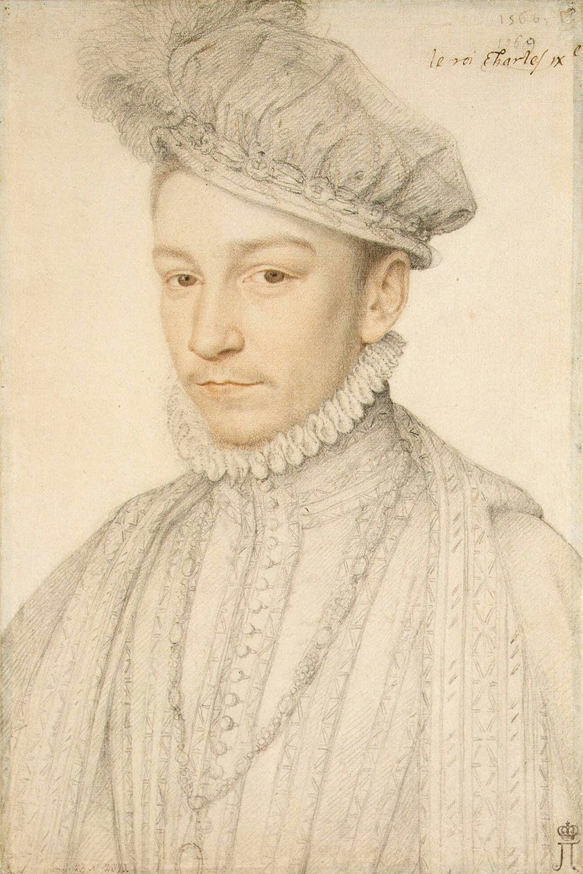 फ्रांस के राजा चार्ल्स IX का पोर्ट्रेट (1550-1574) पर क्लूएट, फ्रेंकोइस (1510-1572)। कागज पर काला चाक और संगीन, आकार: 33.5x22,5 द्वारा फ्रांकोइस क्लाउड