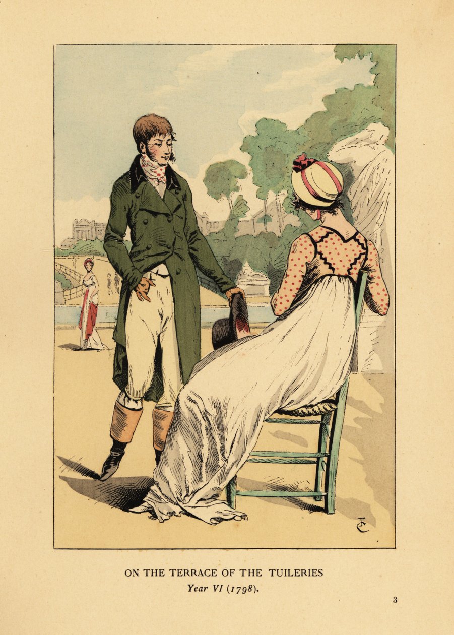 Tuileries, पेरिस, वर्ष VI . की छत पर फैशनेबल युगल द्वारा फ्रांकोइस कॉर्बोइन