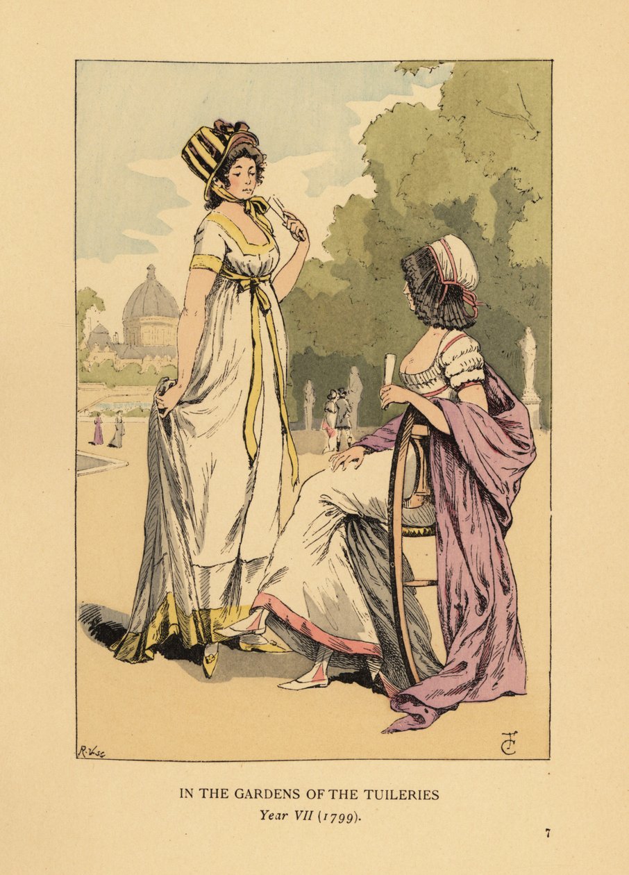 Tuileries के बगीचों में दो फैशनेबल महिलाएं, Jardins des Tuileries, पेरिस, वर्ष VII द्वारा फ्रांकोइस कॉर्बोइन