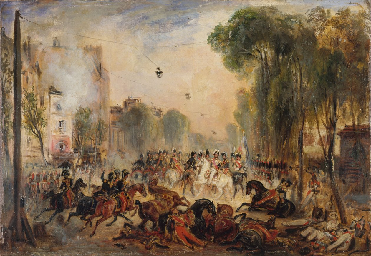 28 जुलाई, 1835 को फ्रांस के राजा लुई फिलिप प्रथम पर जोसेफ फिस्ची द्वारा हत्या का प्रयास। द्वारा फ़्राँस्वा गेब्रियल लेपौले