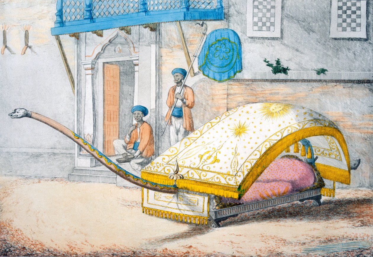 जेहालदार, या अतिरिक्त-लंबे मोर्चे के साथ कैनोपीड बिस्तर वाहन, 1799। द्वारा फ्रांज बल्थजार सोल्विनस