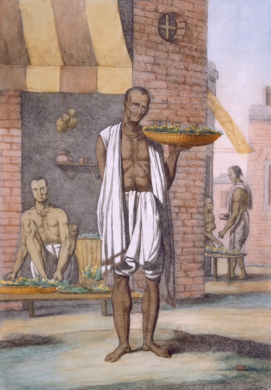 फ्लोर्मेन, &39;द हिंदू, या उनके मैनर्स, कॉस्टयूम और सेरेमनी का विवरण&39; से, c.1808-12 (रंगीन नक़्क़ाशी) द्वारा फ्रांज बल्थजार सोल्विनस