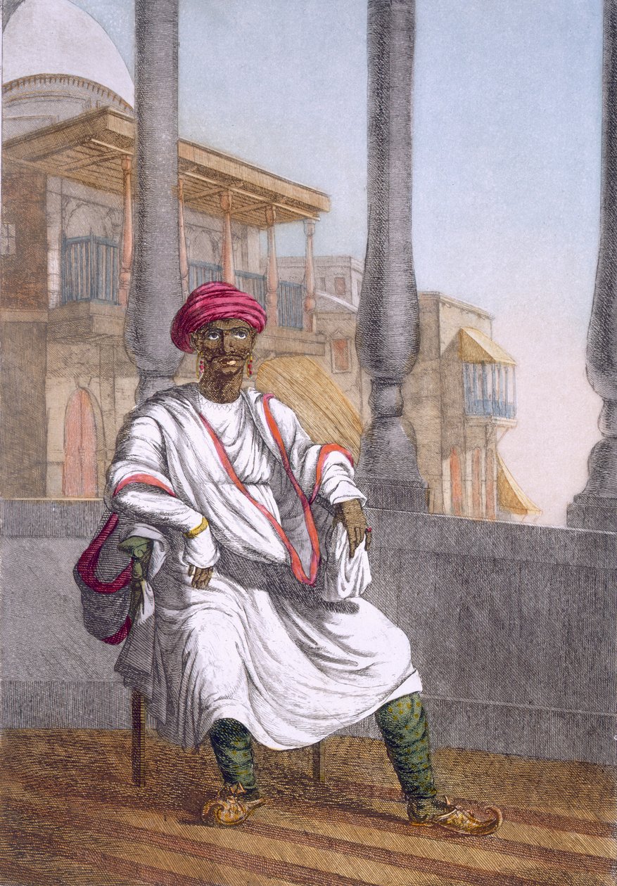लैंडहोल्डर, &39;द हिंदू, या उनके मैनर्स, कॉस्टयूम और सेरेमनी का विवरण&39; से उच्च श्रेणी के हिंदू, c.1808-12 (रंगीन नक़्क़ाशी) द्वारा फ्रांज बल्थजार सोल्विनस