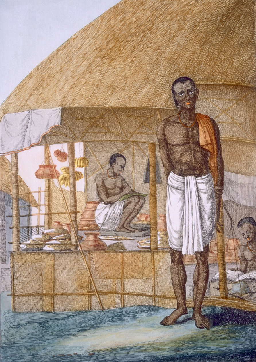 &39;द हिंदू, या उनके मैनर्स, कॉस्टयूम और सेरेमनी का विवरण&39; से दुकानदार, केले और अनाज बेचने वाले दुकानदार द्वारा फ्रांज बल्थजार सोल्विनस