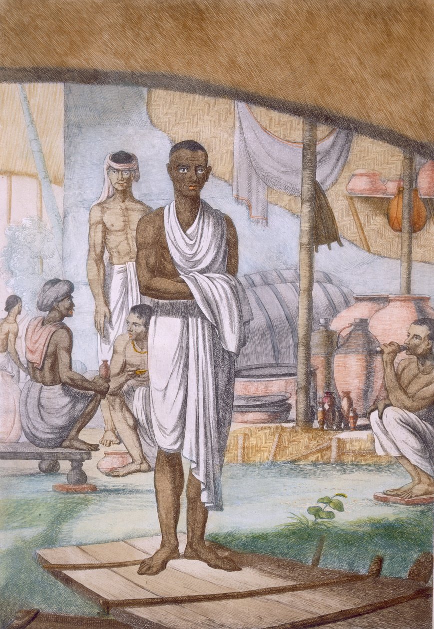वाइन निर्माता और डीलर, &39;द हिंदू, या उनके शिष्टाचार, वेशभूषा और समारोहों का विवरण&39; से, c.1808-12 (रंगीन नक़्क़ाशी) द्वारा फ्रांज बल्थजार सोल्विनस
