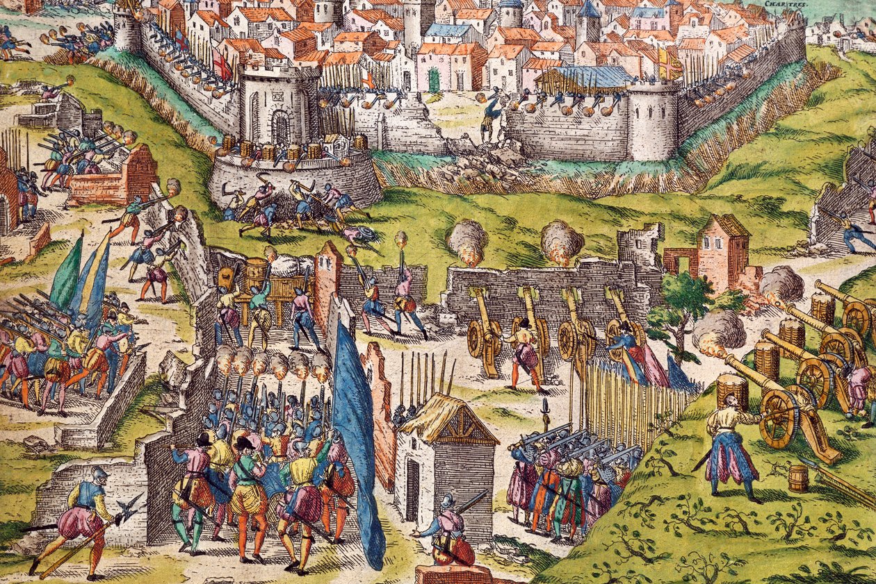 फ्रांज होगेनबर्ग (1535-1590), फ्रांस द्वारा उत्कीर्ण, मार्च 1568, चार्टर्स पर कोंडे की सेना ने घेराबंदी की द्वारा फ्रांज होजेनबर्ग