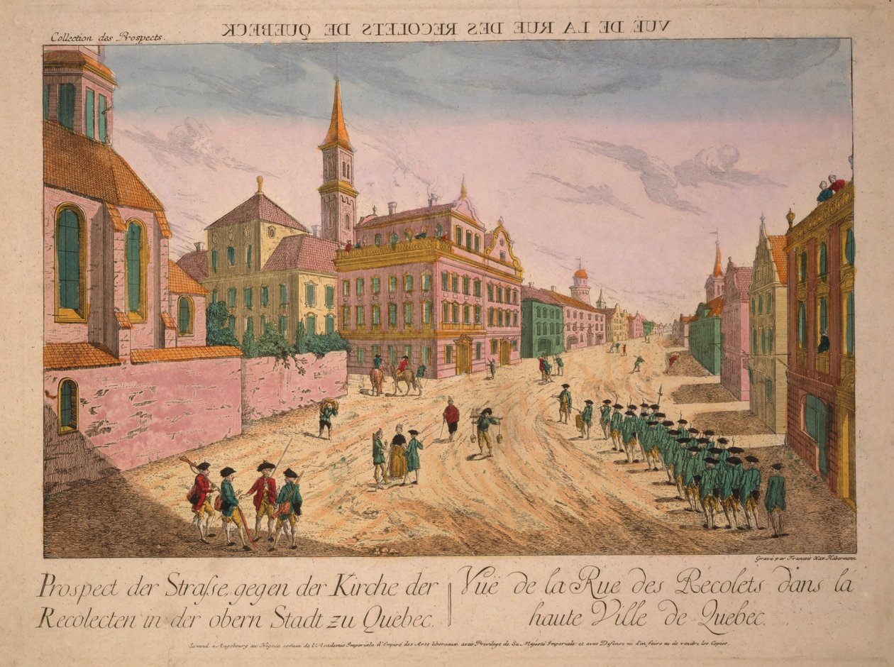 Fue de la Rue des Recolets de Quebec, c.1770s (हाथ के रंग की नक्काशी) प्रकाशित द्वारा फ्रांज ज़ेवियर हैबरमैन