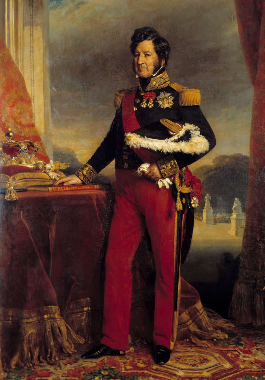 पोर्ट्रेट एन पाइड डी लुई फिलिप 1er (1773-1850), 1830 के चार्टर पर फ्रांसीसी हाथ का राजा फ्रांज ज़ेवर विंटरहेल्टर (1806-1873) 1839 सन द्वारा पेंटिंग। 2,6x1,9 वर्ग मीटर द्वारा फ्रांज जेवियर विंटरहेल्टर