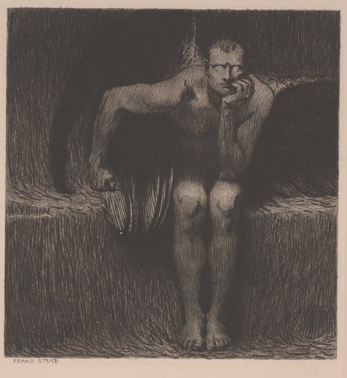 लूसिफ़ेर, c.1890 (नक़्क़ाशी) द्वारा फ्रांज वॉन अटक गया
