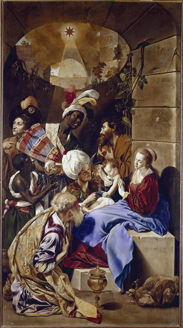 मागी की आराधना। (कैनवास पर तेल, c.1610) द्वारा फ़्रे जुआन बतिस्ता मेनो या मेनो
