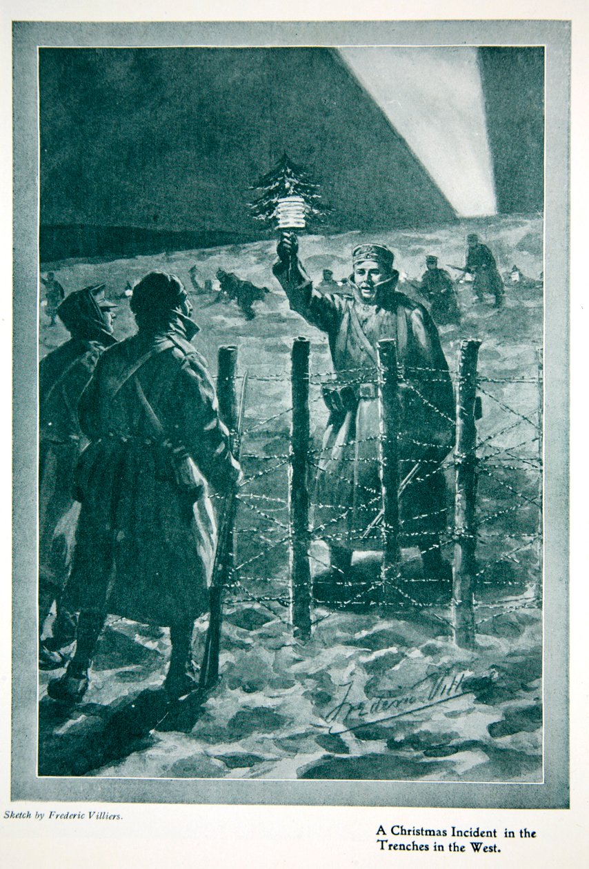 1914 का क्रिसमस डे ट्रूस, &39;द ईयर 1915: एक रिकॉर्ड उल्लेखनीय उपलब्धियों और घटनाओं&39; से, 1915 द्वारा फ्रेडरिक विलियर्स