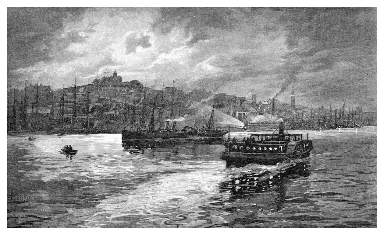 रात का दृश्य, डार्लिंग हार्बर, सिडनी, न्यू साउथ वेल्स, ऑस्ट्रेलिया, 1886। द्वारा फ्रेडरिक बी