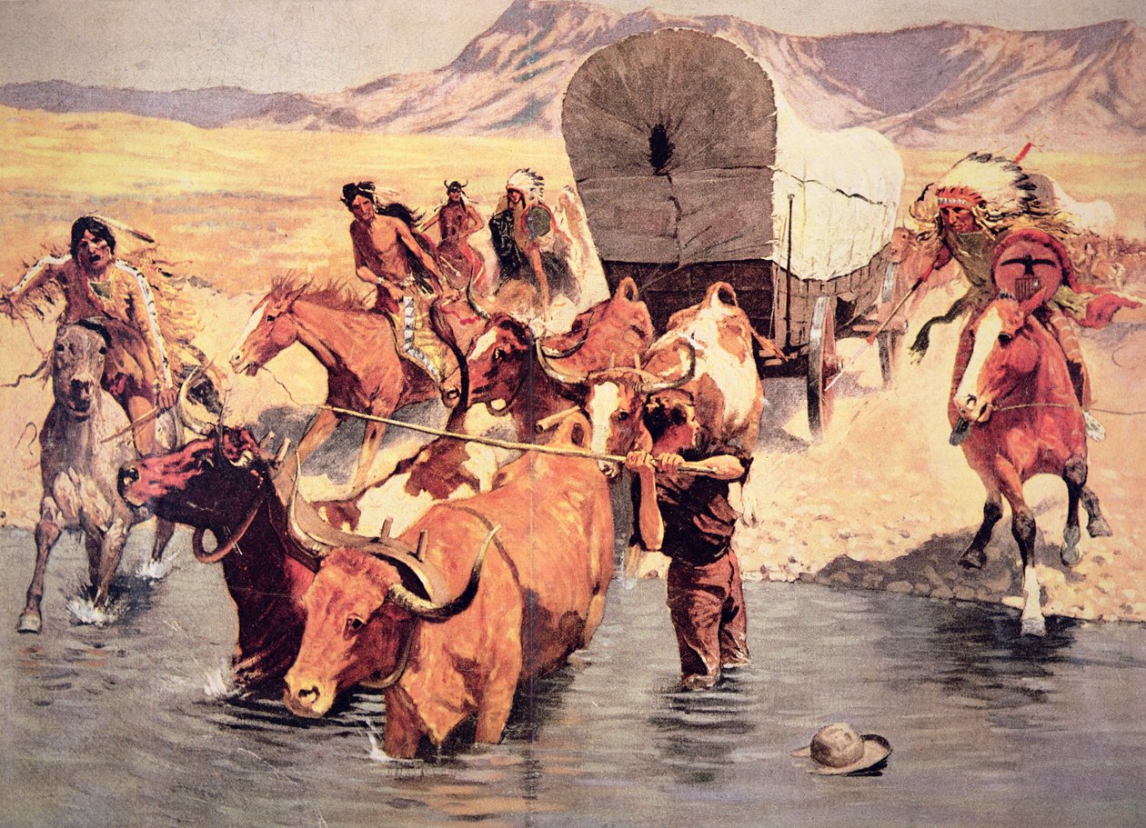 अग्रणी वैगन ट्रेन पर हमला करने वाले भारतीय (कैनवास पर तेल) द्वारा फ्रेडरिक रेमिंगटन