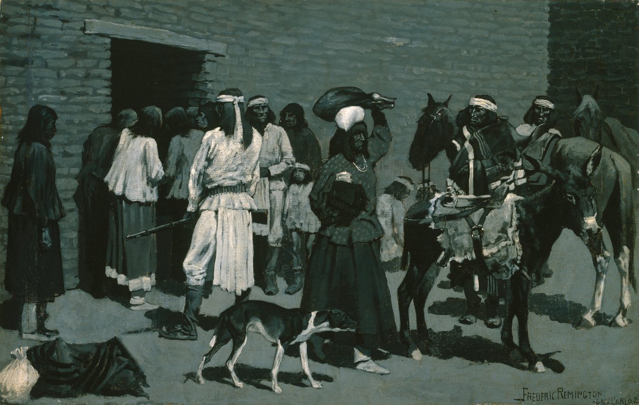 प्यूब्लो इंडियन विलेज (सैन कार्लोस एजेंसी में बीफ का वितरण) c.1889 द्वारा फ्रेडरिक रेमिंगटन
