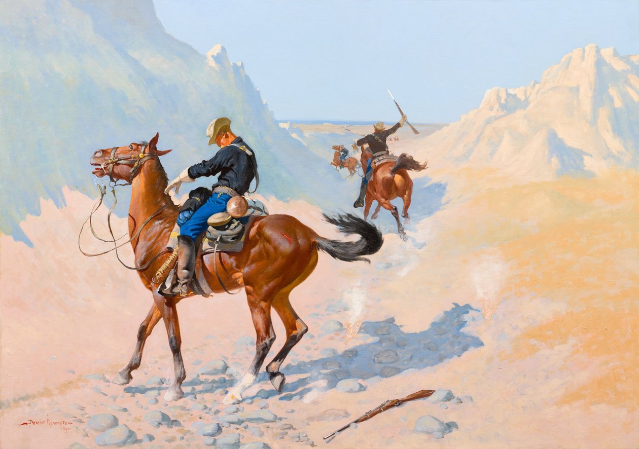 द एडवांस-गार्ड, या द मिलिट्री सैक्रिफाइस द एम्बुश, 1890। द्वारा फ्रेडरिक रेमिंगटन