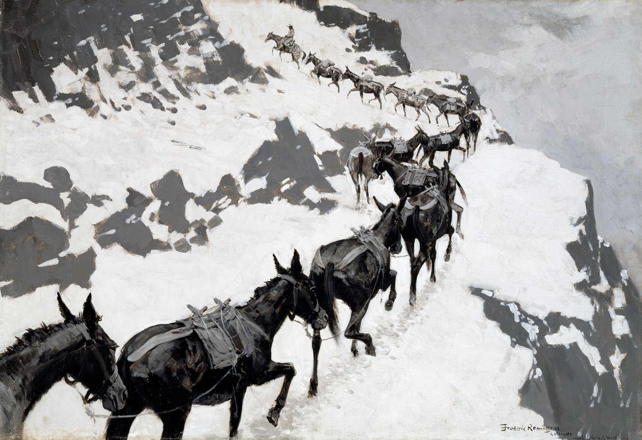 खच्चर पैक (एक अयस्क ट्रेन सिल्वर माइंस, कोलोराडो में जा रहे हैं) 1901 द्वारा फ्रेडरिक रेमिंगटन
