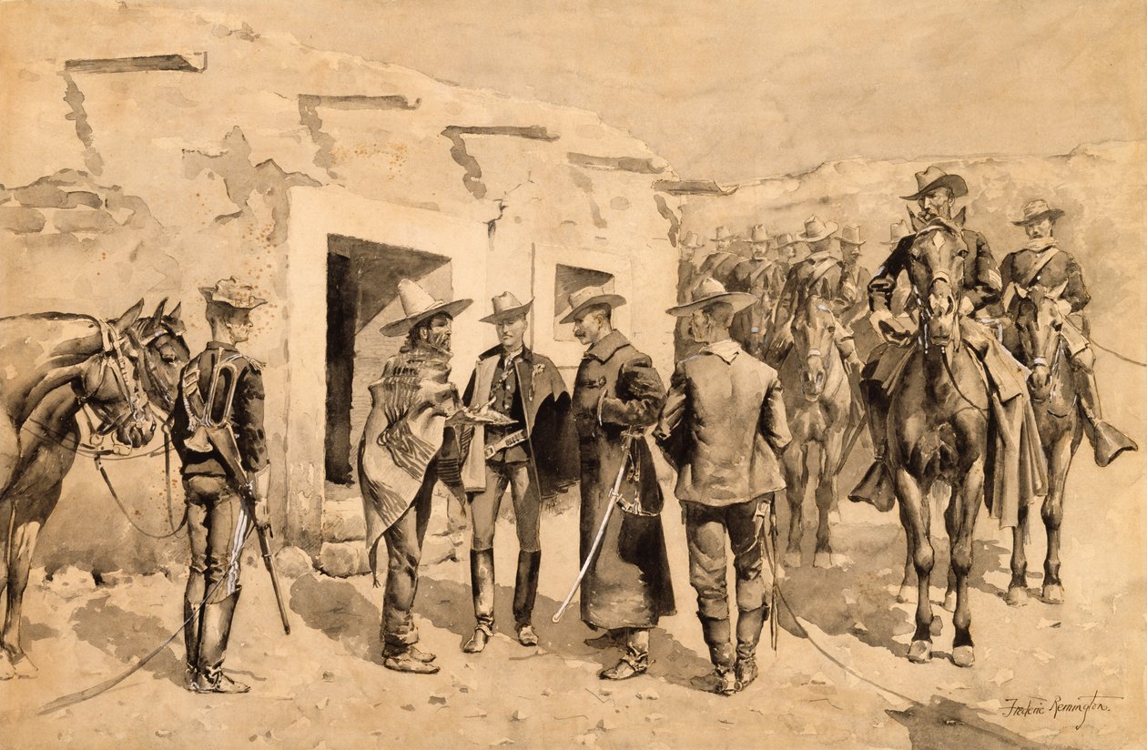 रियो ग्रांडे पर यूएस कैवलरी हंटिंग गार्ज़ा मेन, c.1892 (wc पेपर पर) द्वारा फ्रेडरिक रेमिंगटन