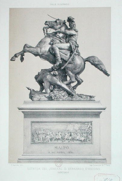 सैंटियागो, चिली (लिथो) में बर्नार्डो ओ'हिगिन्स (1776-1842) की मूर्ति द्वारा फ़्रेडेरिक सोरियु